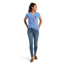Ariat Women's REAL Tropics Steerhead Blue T-Shirt 10040533 -Ariat Shop S22 WMS WEST 10040533 full