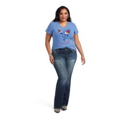 Ariat Women's REAL Tropics Steerhead Blue T-Shirt 10040533 -Ariat Shop S22 WMS WEST 10040533 full plus