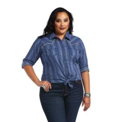 Ariat® Ladies REAL™ Darling Chambray Dobby Shirt 10040625 3 Ariat® Ladies REAL™ Darling Chambray Dobby Shirt 10040625 -Ariat Shop S22 WMS WEST 10040625 front plus Copy