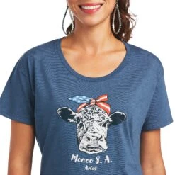 Ariat® Ladies Moo Sa Sailor Blue Heather Graphic T-shirt 10040965 -Ariat Shop S22 WMS WEST 10040965 detail01