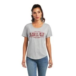 AriatĀ® Ladies Bandana Logo Heather Grey Graphic T-shirt 10040966