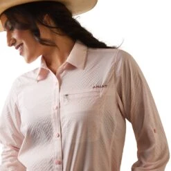 Ariat® Ladies VenTEK™ Coral Blush & White Check Button Shirt 10043497 -Ariat Shop S23 WMS WEST 10043497 detail01