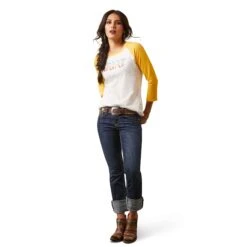 Ariat® Ladies Serape Stripe Coconut Milk & Yolk Yellow Tee 10043810 -Ariat Shop S23 WMS WEST 10043810 full