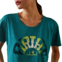 Ariat® Ladies Rainbow Graphic Teal Green T-Shirt 10044608 -Ariat Shop S23 WMS WEST 10044608 detail01