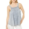 Entro Ladies Acid Wash Denim Square-neck Sleeveless Shirt T16389-DEM