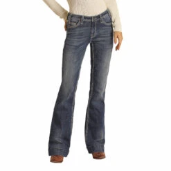 Rock & Roll Denim Ladies Mid Rise Dark Vintage Trouser Jeans W8M9516 -Ariat Shop W8M9516