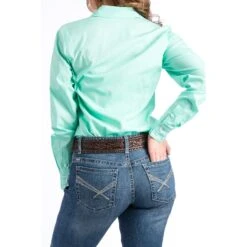 Cinch Ladies Solid Green Western Button Down Shirt MSW9164028 -Ariat Shop msw9164028 3 146 detail